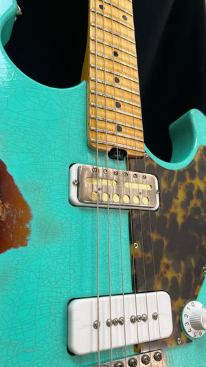 SOLD 2022 Asher S 90 Sea Foam Green over Tobacco Burst Nitro Heavy Relic #1305 - road tested by Donavon Frankenreiter!